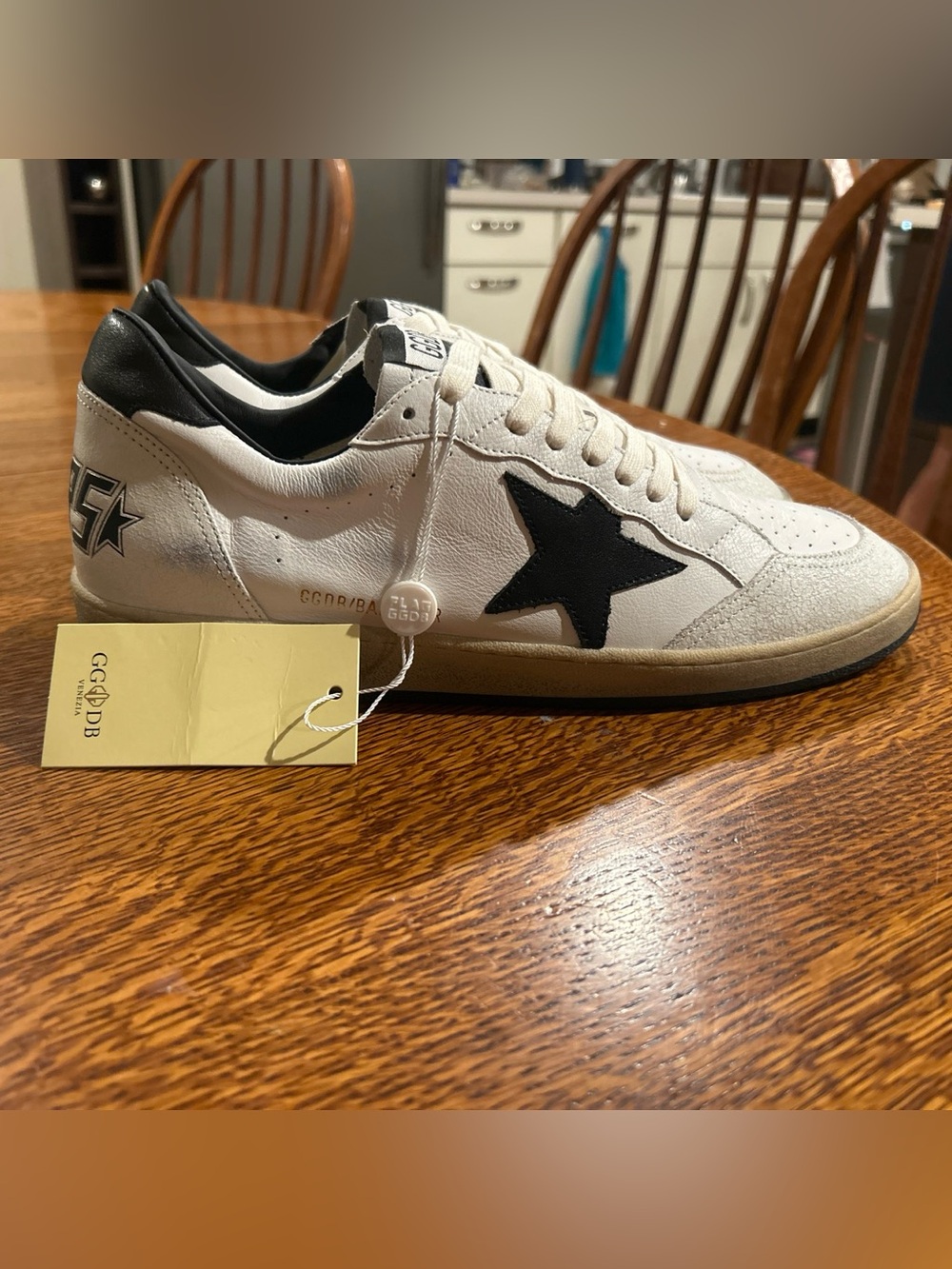 Golden Goose Men's White Sneakers with Black Star & Heel